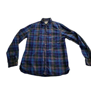 Aubin & Wills Button Up Shirt Mens Large Green & Blue Plaid LS Modern Portugal